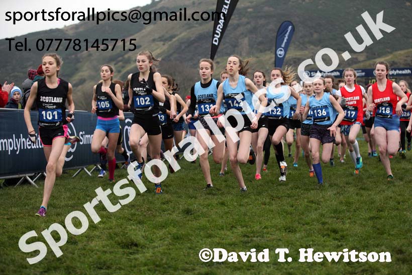 Inter District under-15 girls, 2018 Simplyhealth Great Edinburgh International XCountry. Photo: David T. Hewitson/Sports for All Pics